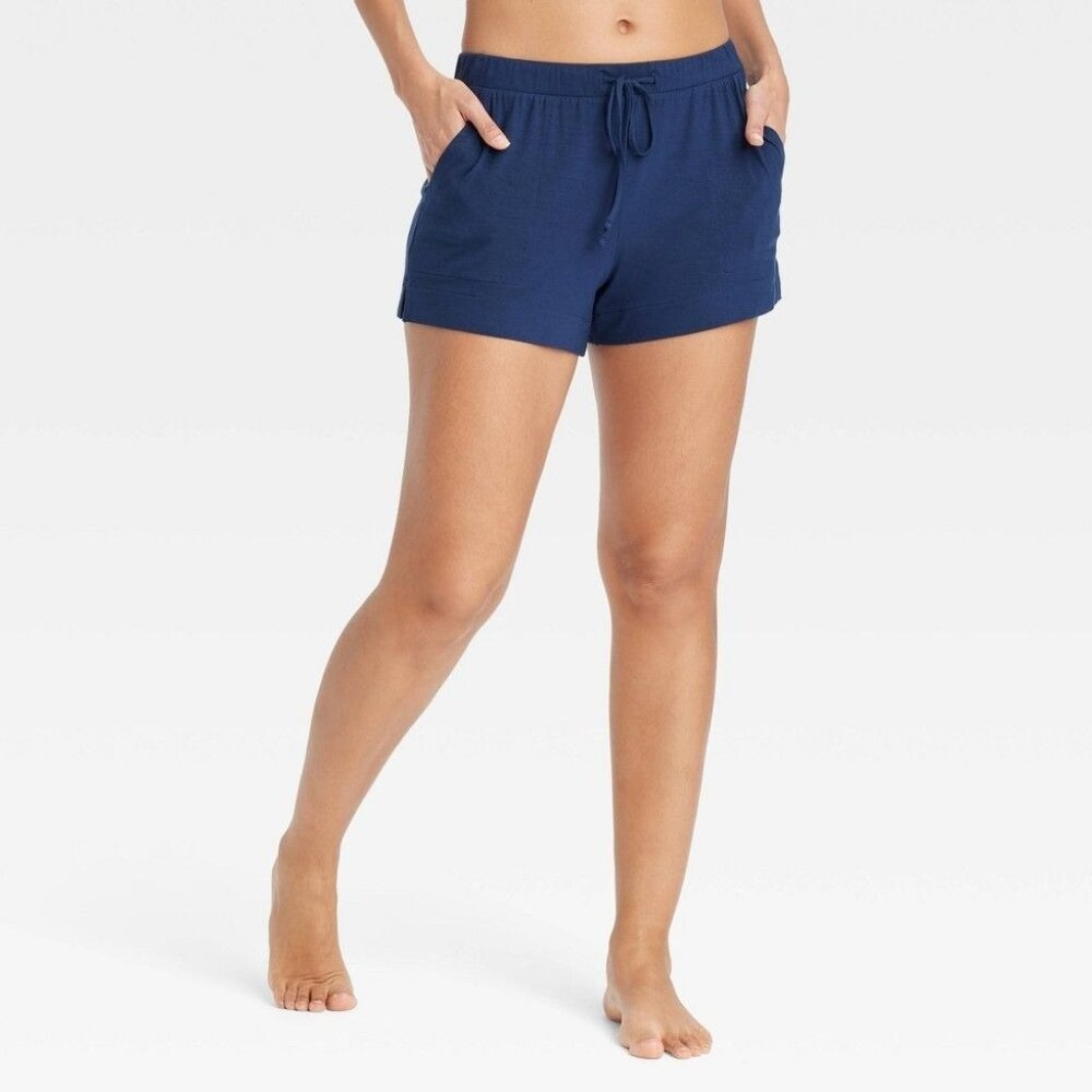 NWT Women's Large Cloud Knit Modal Pajama Shorts - Auden Navy Blue